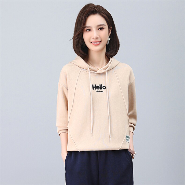 休闲连帽卫衣女春秋新款时尚刺绣印花小个子中年妈妈款长袖上衣图片