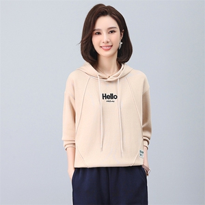 休闲连帽卫衣女春秋新款时尚刺绣印花小个子中年妈妈款长袖上衣图片