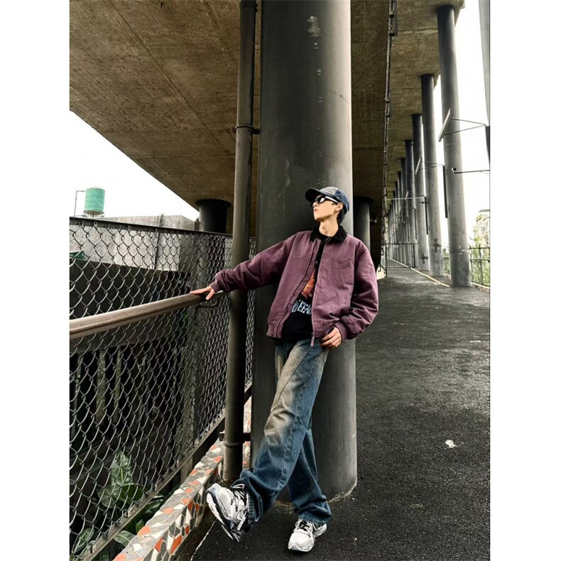 【有货】紫色外套男春秋款美式高街翻领飞行夹克短款8156HH-特P62图片