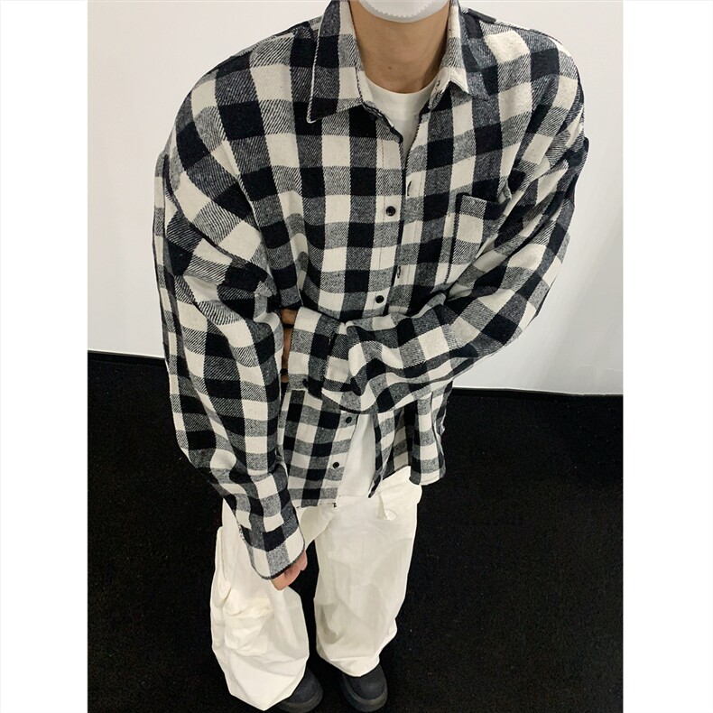 现货~磨毛加厚格子大码长袖衬衫C5899/特P25黑,男装衬衫,电商A094