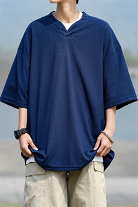 8XL-M短袖t恤男款夏季薄款垂感小V领七分袖加肥加大码DT005特P20图片