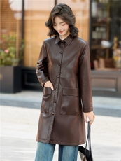 【秋季女装新款】大量现货中长款皮衣外套P-140，女装皮衣，简古