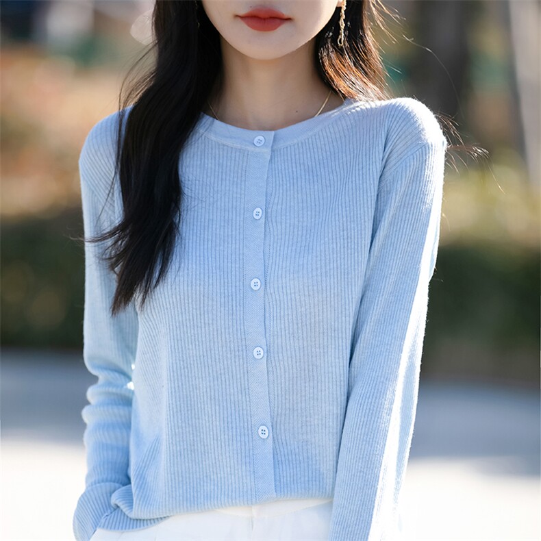 甜美风显瘦圆领针织开衫女2025春季新款减龄薄款小个子短外套上衣,针织衫/毛衣,佳绒包芯纱店