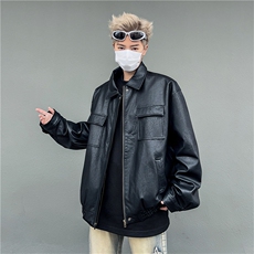 2024春季新款痞帅pu机车夹克皮衣bf中性风外套现货W8109-P66，男装皮衣，星座512-4