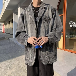 复古设计感水洗做旧牛仔夹克男秋季宽松百搭休闲西装外套J52