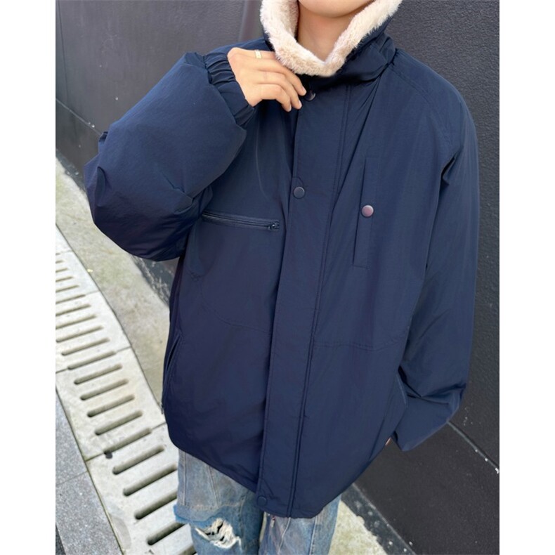 冬季羊羔绒拼接可翻立领棉衣男女潮流复古户外加厚保暖工装棉服,男装棉衣,星座601-2