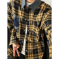 外穿格子衬衫男女复古宽松百搭早秋黄色格纹衬衣C3005，男装衬衫，星座1116A（原606A-3）