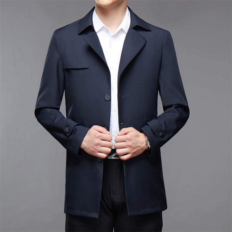 男士2023春季新款休闲风衣中青年纯色简约西服领外套JHL8998-P140图片
