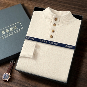 高端貂绒男士半高领毛衣秋冬新款舒适保暖时尚百搭优质经典设计图片