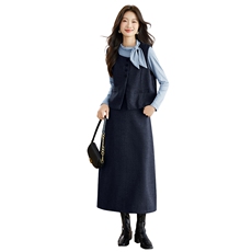 2025年秋冬季气质领结马甲半裙三件套既显高颜值又突显身姿显瘦，女装套装/套裙，江南富贵女