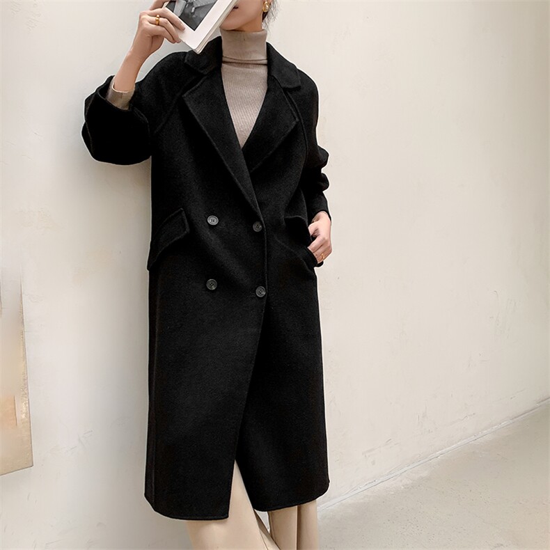 双面羊绒大衣女中长款2024新款秋冬双排扣毛呢外套,女装双面呢大衣,鹿展羊绒大衣