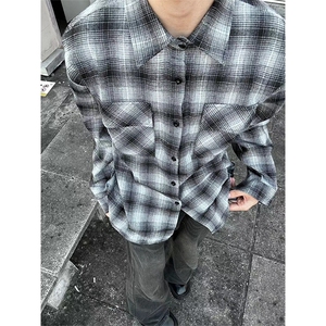 自拍图 有货~早秋美式复古格纹衬衫男宽松休闲长袖外套CS011-P48图片