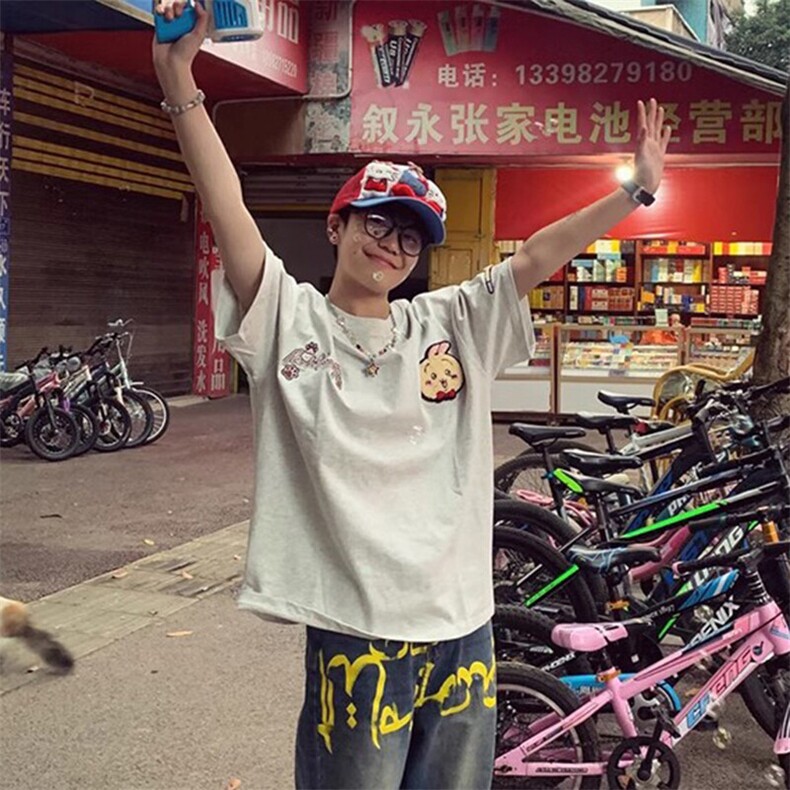 万针全刺绣工艺高品质260克纯棉双纱美式高街宽松短袖T恤特P33,男装T恤,电商A486-1