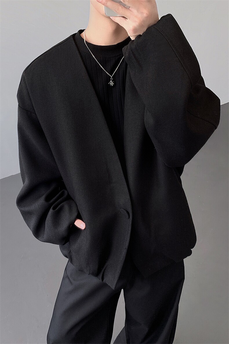 松弛感慵懒风高级感休闲立体廓形无领夹克西服外套-82566-P95,男装西服,电商B289
