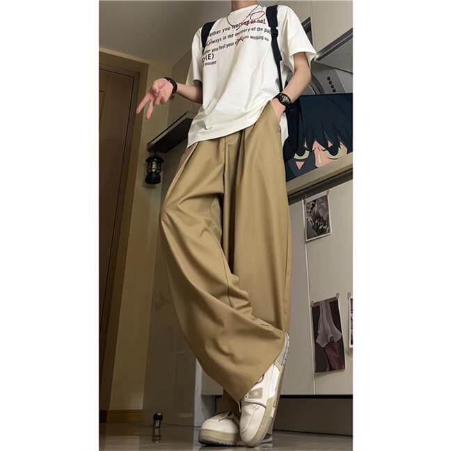 卡其色西裤休闲阔腿垂坠感直筒宽松西装裤韩系男女裤子D510/P60，男装西服套装，星座206（原A221）