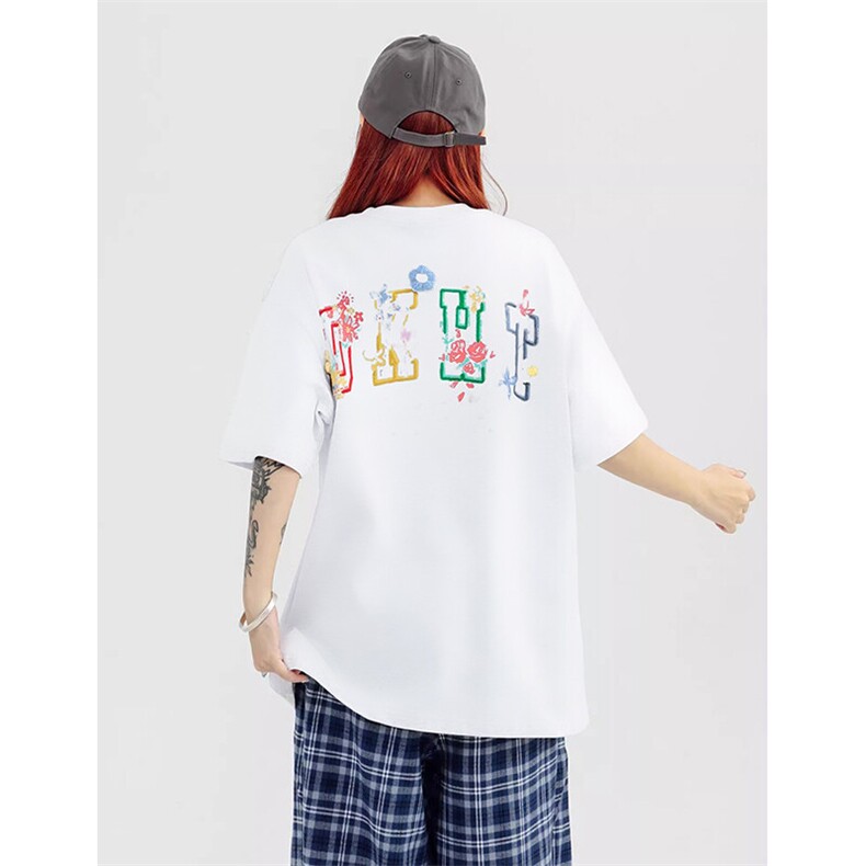 万针全刺绣工艺抖音得物高品质260克重磅纯棉双纱美式高街短袖T恤,男装T恤,电商A486