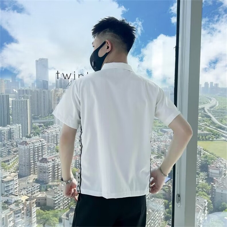 带拉链男士衬衫短袖冰丝T恤休闲痞帅夏季男装上衣半袖衬衣T225,男装T恤,星座1116A-2（原606A-1）