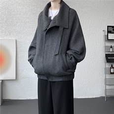 高领短款毛呢外套美式设计感呢大衣大码秋冬呢子夹克上衣LF701P98，男装夹克，电商B215
