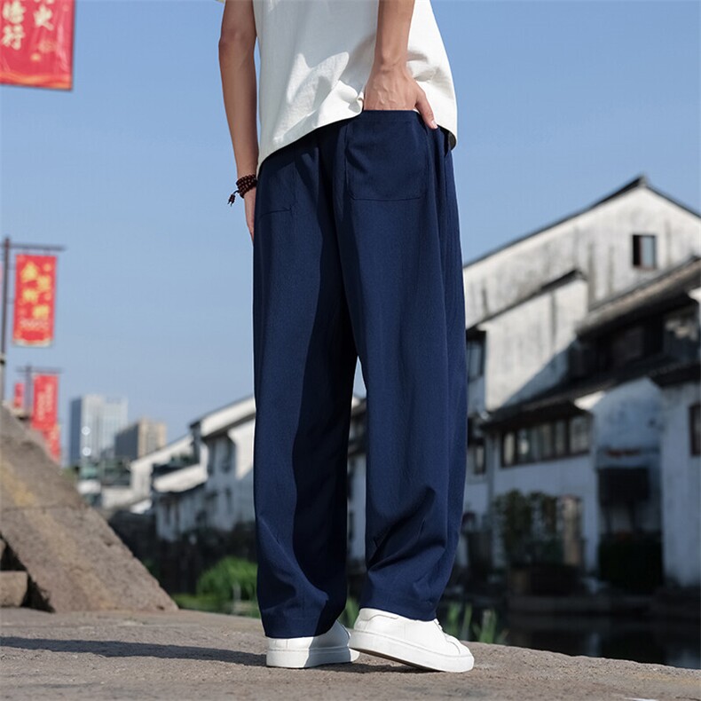 春夏新款风棉麻宽松透气休闲裤男士帅气阔腿直筒裤K2511-P65,男装休闲裤,电商A008