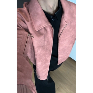 特批P85无差价cleanfit美式扎染PU皮短款大码飞行夹克皮衣男J5216图片