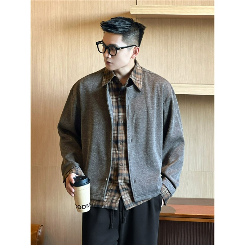 GS6167P68美式复古假两件针织开衫衬衣韩版日系商务长袖衬衫，男装衬衫，星座1108-5