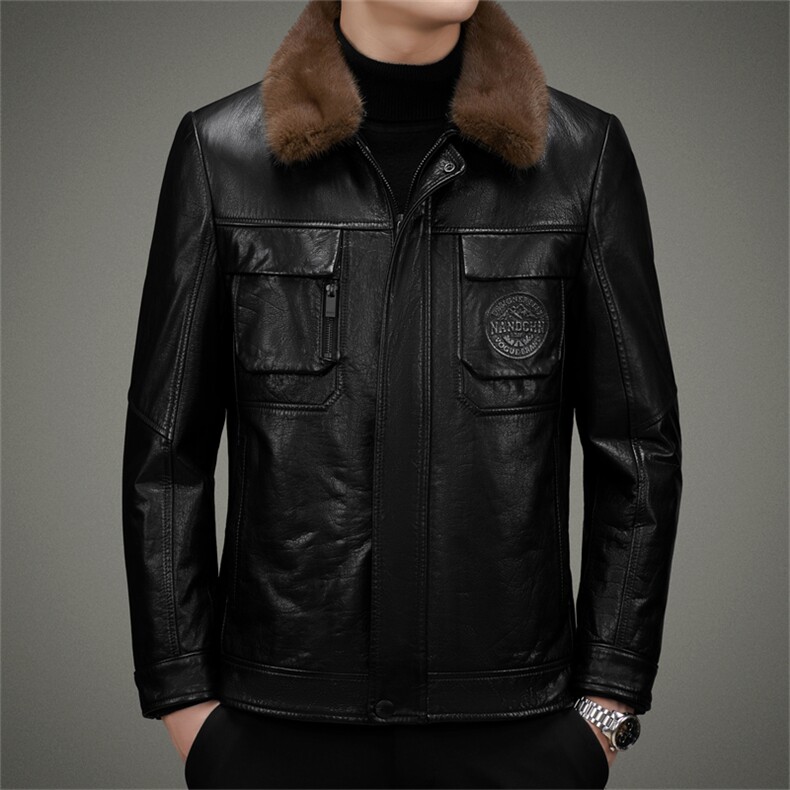 DLSN22-117皮衣男头层牛皮夹克脱卸水貂毛领羽绒皮衣男P1150，男装皮衣，电商B360