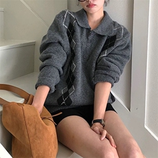 秋季新款纯色针织Polo领时尚百搭，女装针织衫/毛衣，泰沅羊绒