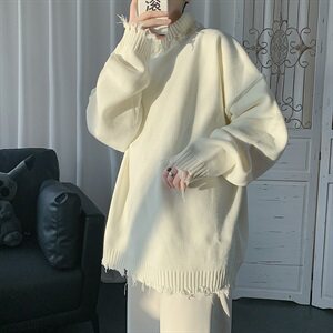 秋冬新品韩版情侣破洞毛衣做旧磨破ins男女宽松针织衫T802-P65图片