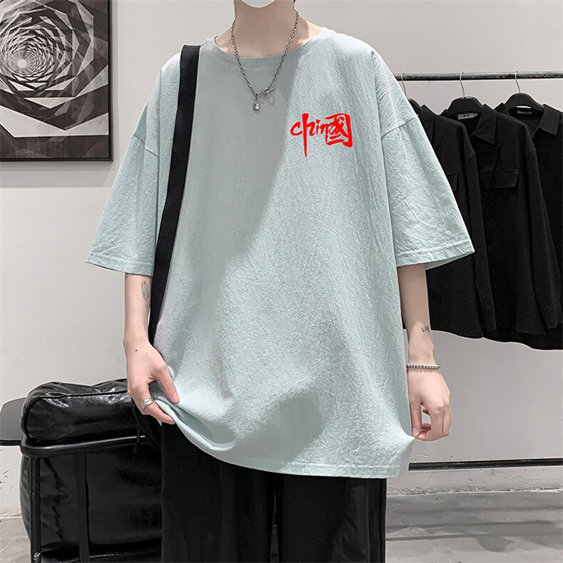 YT26276-P30亚短袖t恤男大码五分袖男宽松七分袖港风模特,男装T恤,电商A040