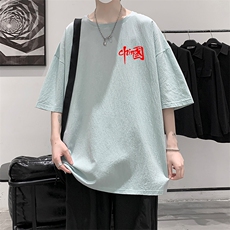 YT26276-P30亚短袖t恤男大码五分袖男宽松七分袖港风模特，男装T恤，电商A040