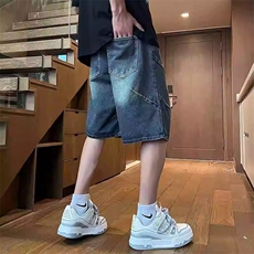 美式复古水洗做旧ins牛仔裤直筒阔腿五分裤潮KZ31L506--TP35，男装牛仔裤，电商A247C
