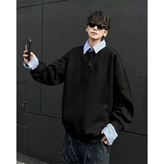 假两件拼接卫衣长袖男装潮流宽松衬衫领男女上衣外套WB386-P46，男装卫衣，星座412-3