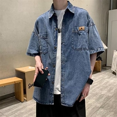 牛仔衬衫男短袖痞子帅气2024夏季新款ins宽松百搭外套CY208-P47，男装衬衫，星座412-3