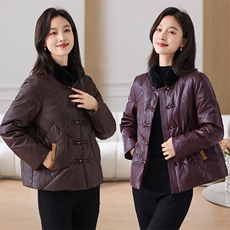 皮衣羽绒服女2025年洋气百搭时尚妈妈装冬季大码宽松白鸭绒外套，女装羽绒服，蓝朵琳