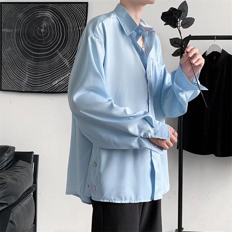 纯色长袖衬衫男港风潮流C021P34图片
