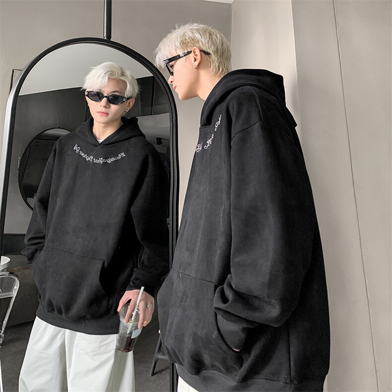 港风大码刺绣麂皮绒袋鼠兜套头连帽卫衣男XZ213-JPR204-P45控68,男装卫衣,星座213