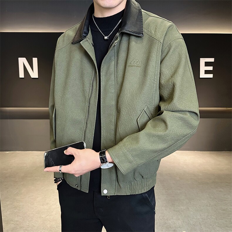 秋季皮衣男翻领短款宽松2025新款PU皮夹克外套C317-J5538-P155图片