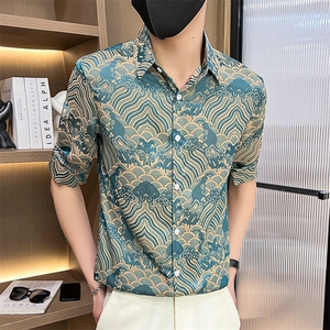 507A-CS536-P48 2025夏装时尚七分袖衬衣风时尚男士衬衫图片