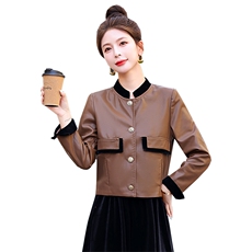 时尚休闲女2024年春秋新款洋气减龄气质小个子皮衣短裤，女装皮衣，韩美纤衣