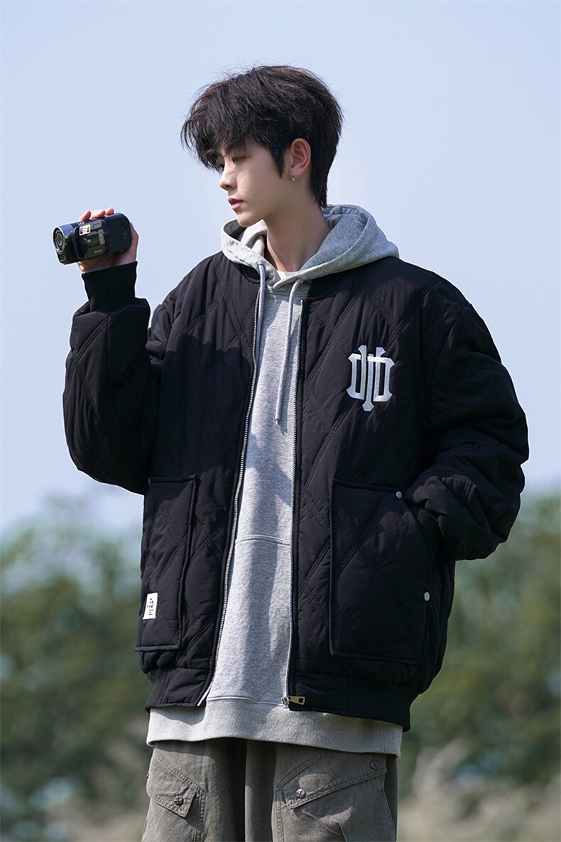 M3077-P75冬季新款菱形格棒球服宽松加厚刺绣棉衣,男装棉衣,星座109