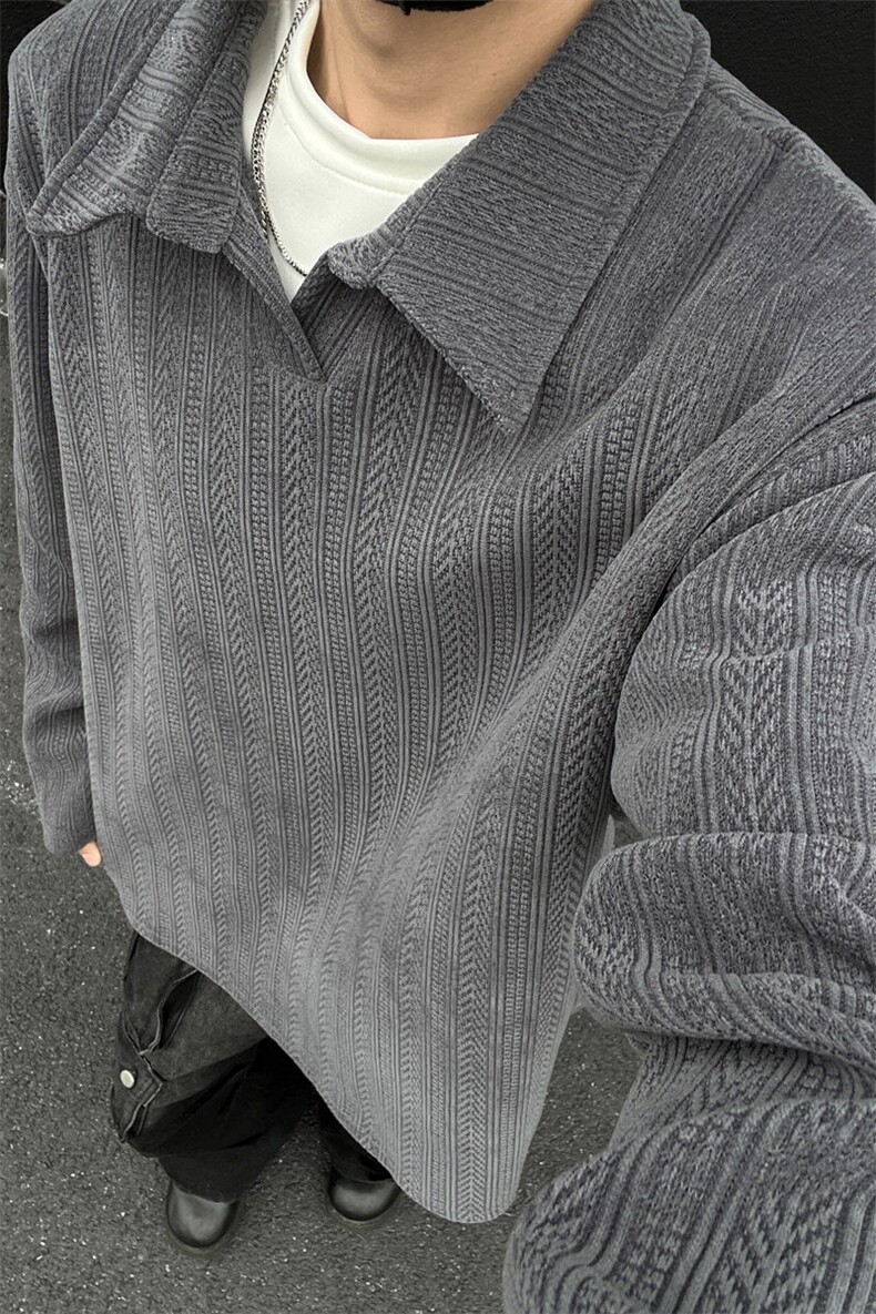 抖音重磅加绒麦穗纹翻领长袖T恤卫衣TX501常规特P38加绒P45,男装T恤,电商B220