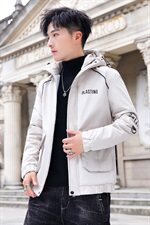 冬季新款棉服男模特加厚夹克风衣保暖外套工装棉衣米白862加绒P80，男装夹克，星座1207