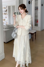 法式小香风蕾丝西装半身裙两件套女2025春秋季新款高级感气质套装，女装套装/套裙，2C305