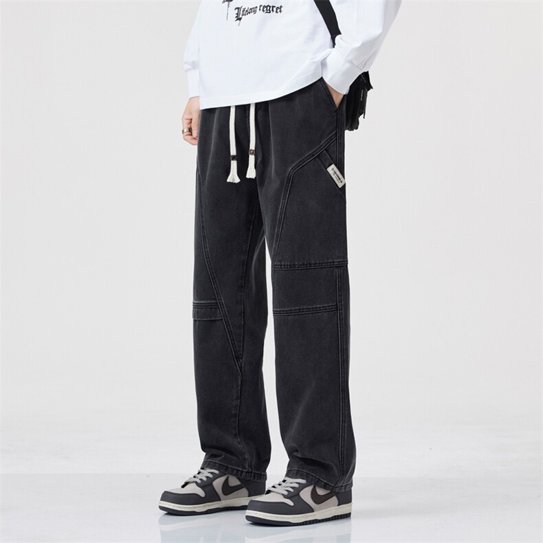 春季牛仔裤男士直筒工装裤新款美式潮牌高街休闲长裤子J8073-P45,男装牛仔裤,星座509