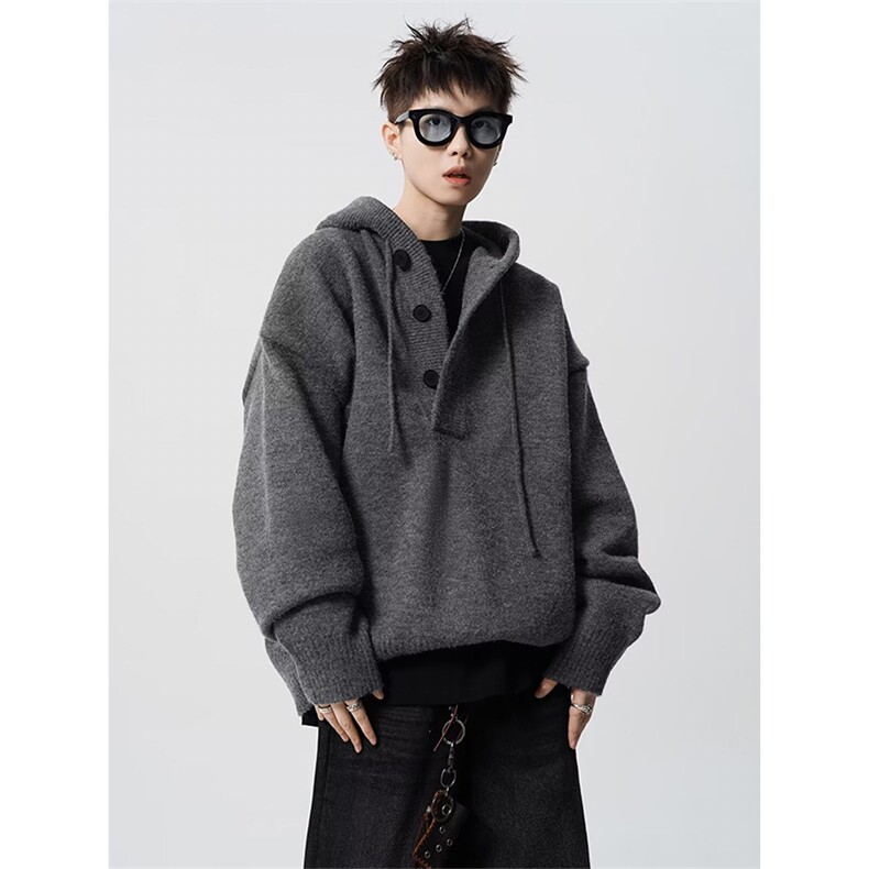 抖音得物保暖立领拉链针织外套秋冬宽松慵懒风纯色毛衣上衣AM047，男装针织衫/毛衣，电商A443