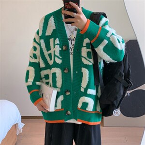 M3112-P95秋冬新款宽松潮针织开衫外套男女情侣中性毛衣上衣控108,男装针织衫/毛衣,电商A009A（原A058A）
