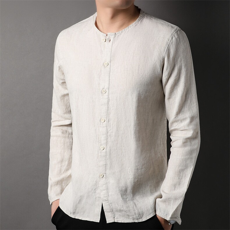 F82295钱塘2020-1新款高品质男装亚麻长袖衬衫潮流男士上衣P105,男装衬衫,钱塘207-1