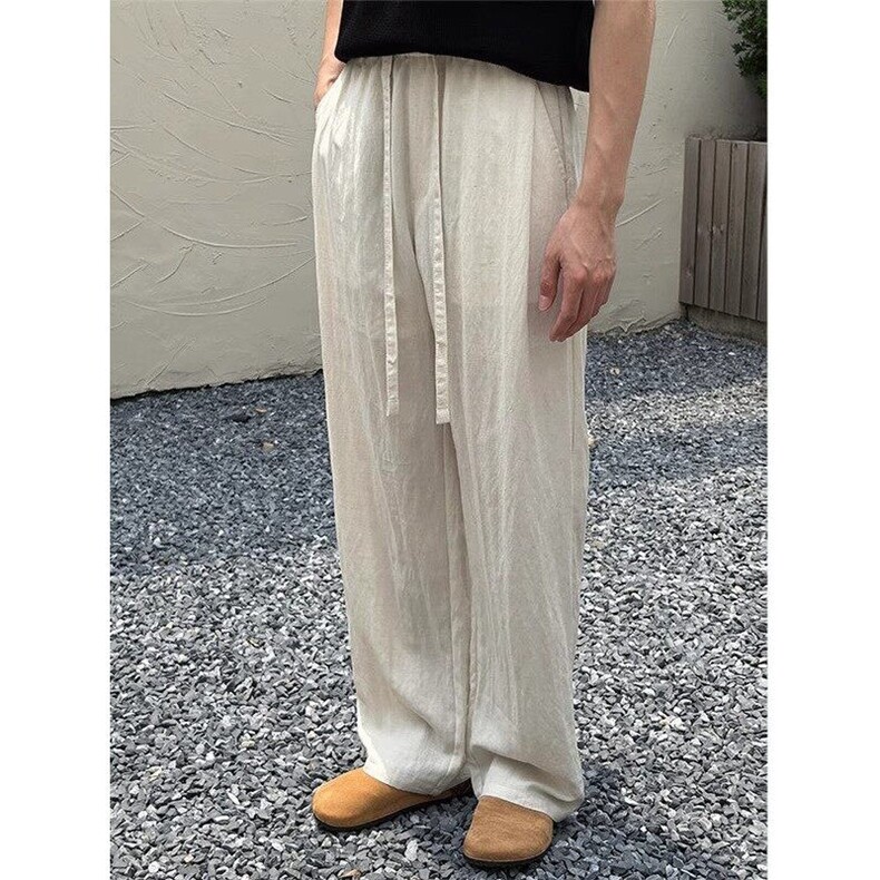 【现货量大价优】亚麻凉感休闲西裤复古宽松直筒阔腿裤K08002P50，男装西裤，星座1004（原星座815-3）