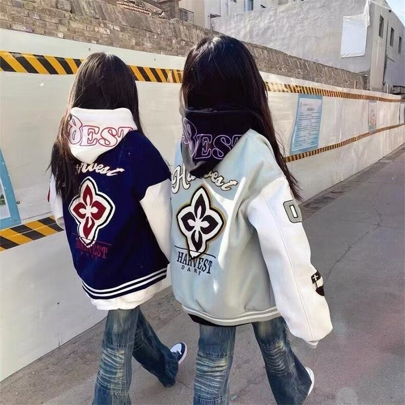 潮春秋男女新款2025年外套韩系宽松美式复古印花夹克棒球服情侣图片