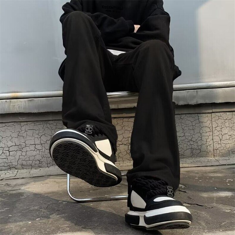 水洗做旧复古黄泥牛仔裤男美式高街vibe直筒微喇长裤子痞帅修身潮,男装牛仔裤,星座601-1